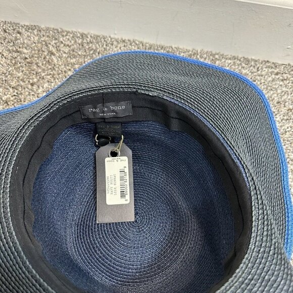Rag & Bone Womens Lily Sun Hat Navy Black Weaved Wide Brim One Size New - Picture 4 of 6
